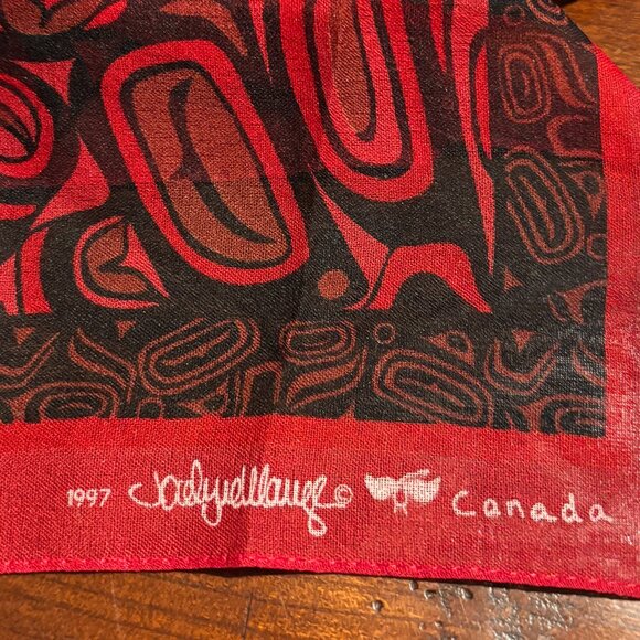 Vintage Jocelyne Wauge Native American Print Scarf Red and Black Raven - Picture 2 of 2